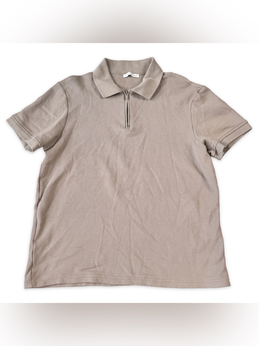 Zara Knit Zip Polo Shirt Mens M Medium Beige Short Sleeve